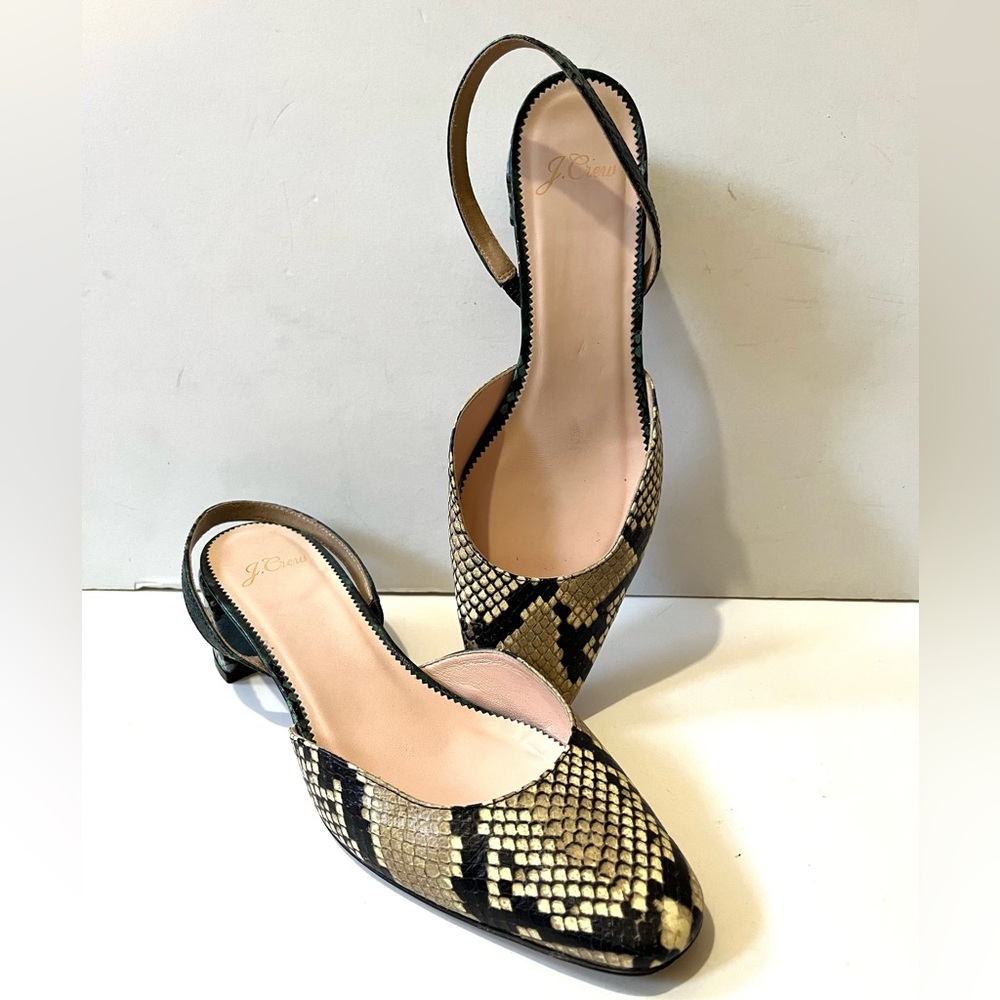 J.CREW KATE Slingback Snake Embossed Leather Block Heel 9.5